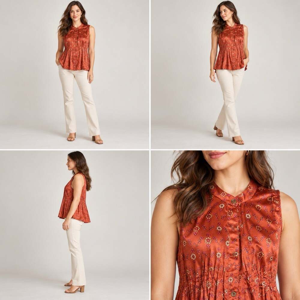 Anthropologie Pilcro Blouse Womens Large Rust Floral Sleeveless Button Front
